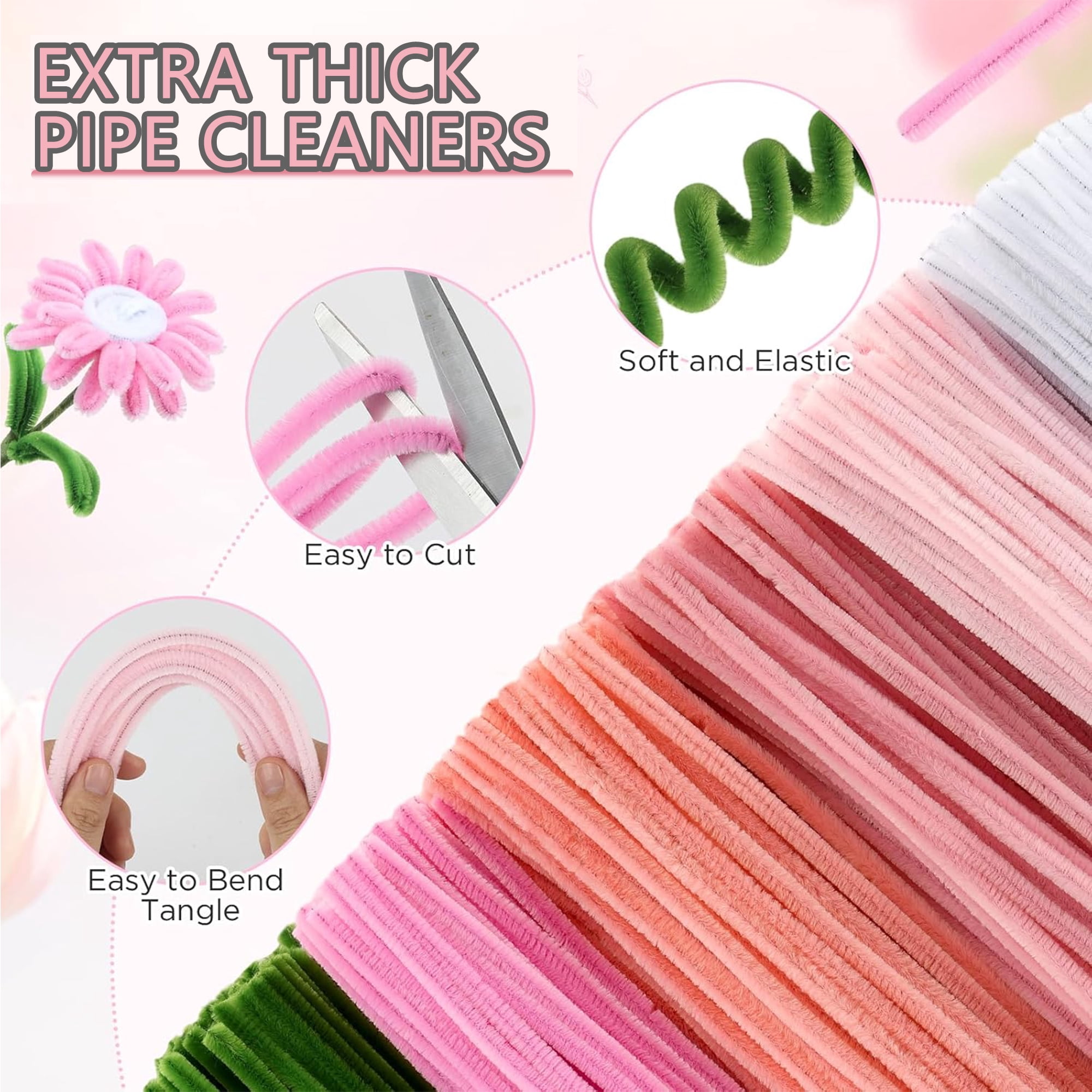 1000 Pcs Pipe Cleaners Assorted 20 Colors 12 inch Chenille Stems Flower Making Kit with Floral Wires,Tape,Ribbon,DIY and Crafts Projects and Decorations Limpia Pipas para Manualidades