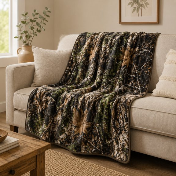 Woodland Camouflage Fleece Blanket, 280 GSM Polyester Throw