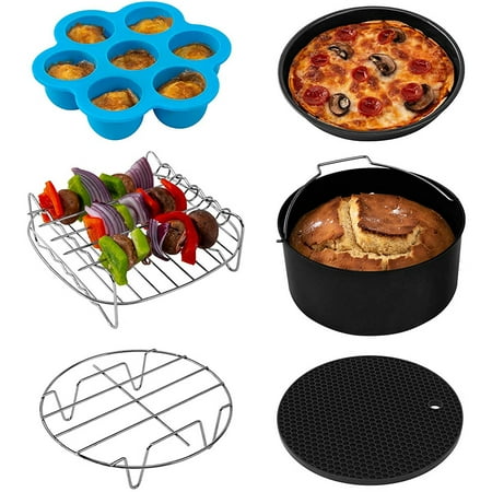 

SESAVER Air Fryer Accessories Set of 6 Cooking and Baking Set with Pizza Pan Cake Pan Double-Layer Rack with Skewers Cooking Rac