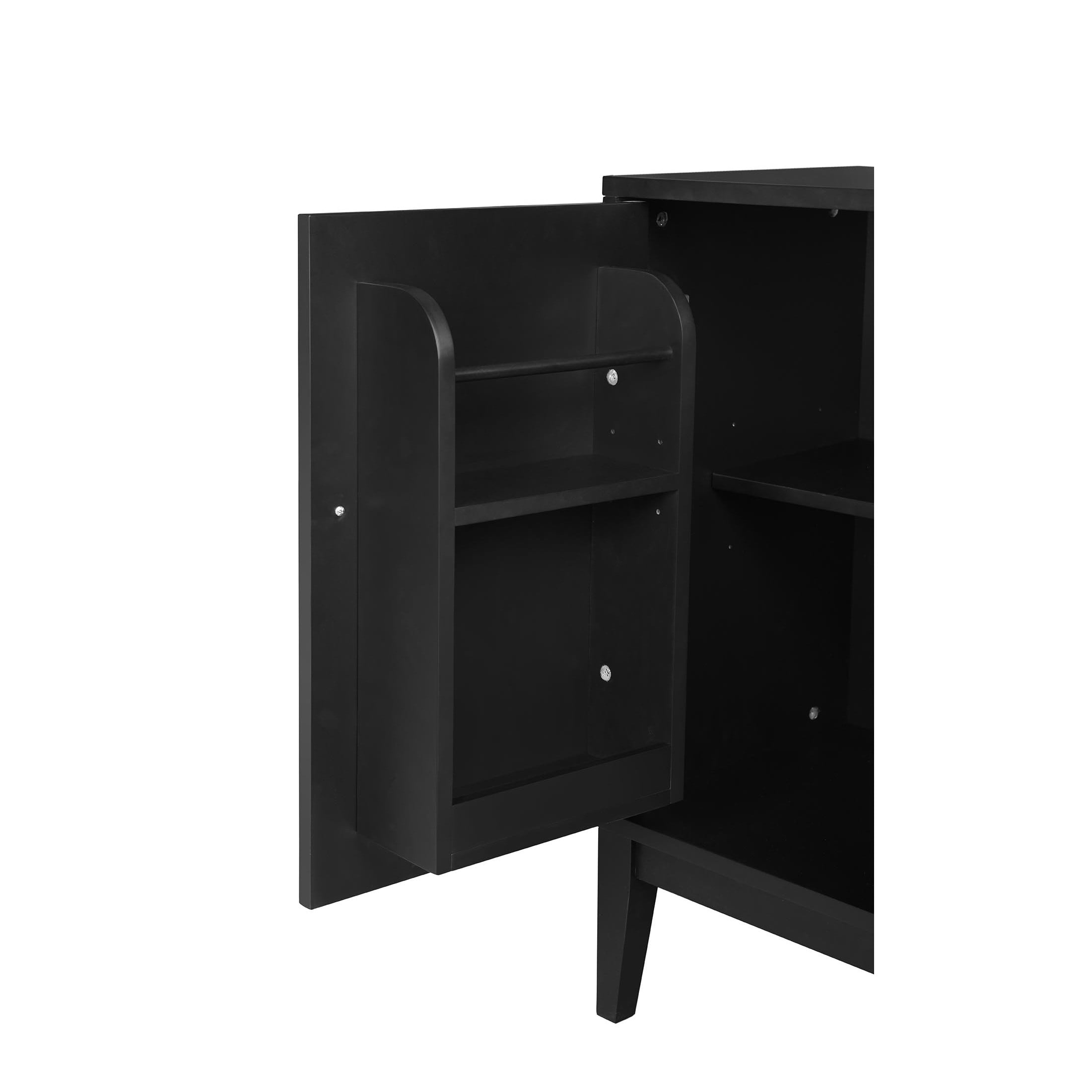 Noble House Ospera Modern 4-Door Storage Cabinet with Adjustable Shelves, Rubberwood, Black