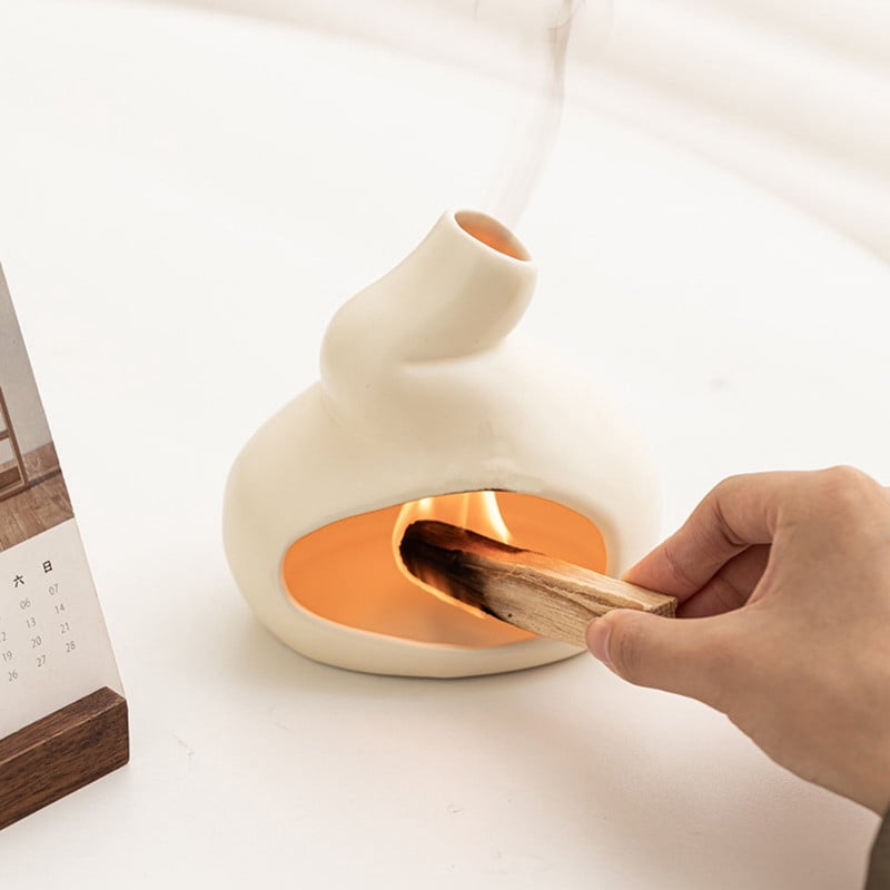 Soft Curved Minimalist Ceramic Palo Santo Holder Incense Burner -Modern Decor Holder for Holy Wood Sticks/Cones | Nordic Calm Home Accent for Energy Cleansing, Meditation-Cream White