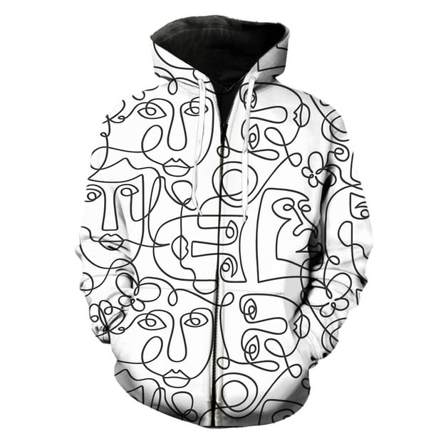 Sudadera con capucha y cremallera para hombre, de manga larga, con retrato de línea abstracta, estilo primaveral, estilo Harajuku, con estampado 3D, unisex, estilo hip hop, divertida.