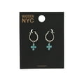 thumbnail image 2 of Madden NYC Women's Rhodium Western Stone Charm Studded Hoop Earrings, 2 of 3