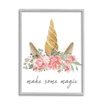 Stupell Industries Make Some Magic Unicorn Fairy Tales & Fantasy Painting Gray Framed Art Print Wall Art, 24 x 30