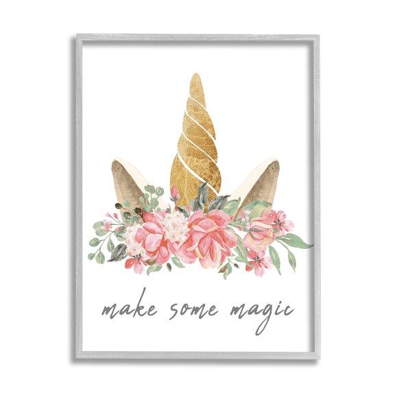 Stupell Industries Make Some Magic Unicorn Fairy Tales & Fantasy Painting Gray Framed Art Print Wall Art, 24 x 30