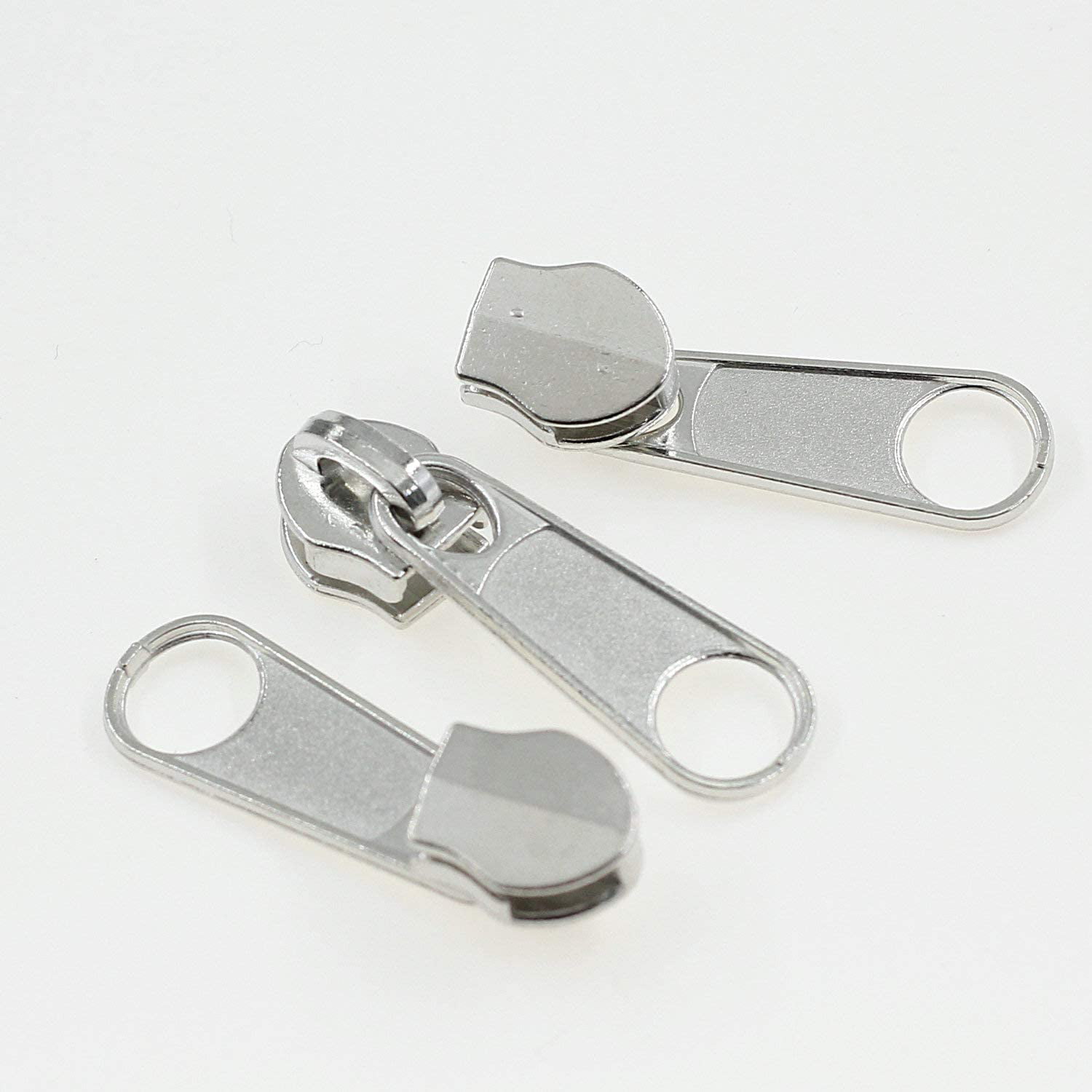 Slider for Zipper Chrome 50PCS #5 Shiny Silver Pulls for Nylon Coil Zippers Metal Zipper Sliders for Jacket Luggages Purses Bags Bulk