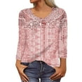 thumbnail image 2 of YDKZYMD Women's Black V Neck Clothes Cute Printed T Shirts Plus Size 3/4 Sleeve Blouses Graphic Casual Sexy Tops for Women Pink M, 2 of 5
