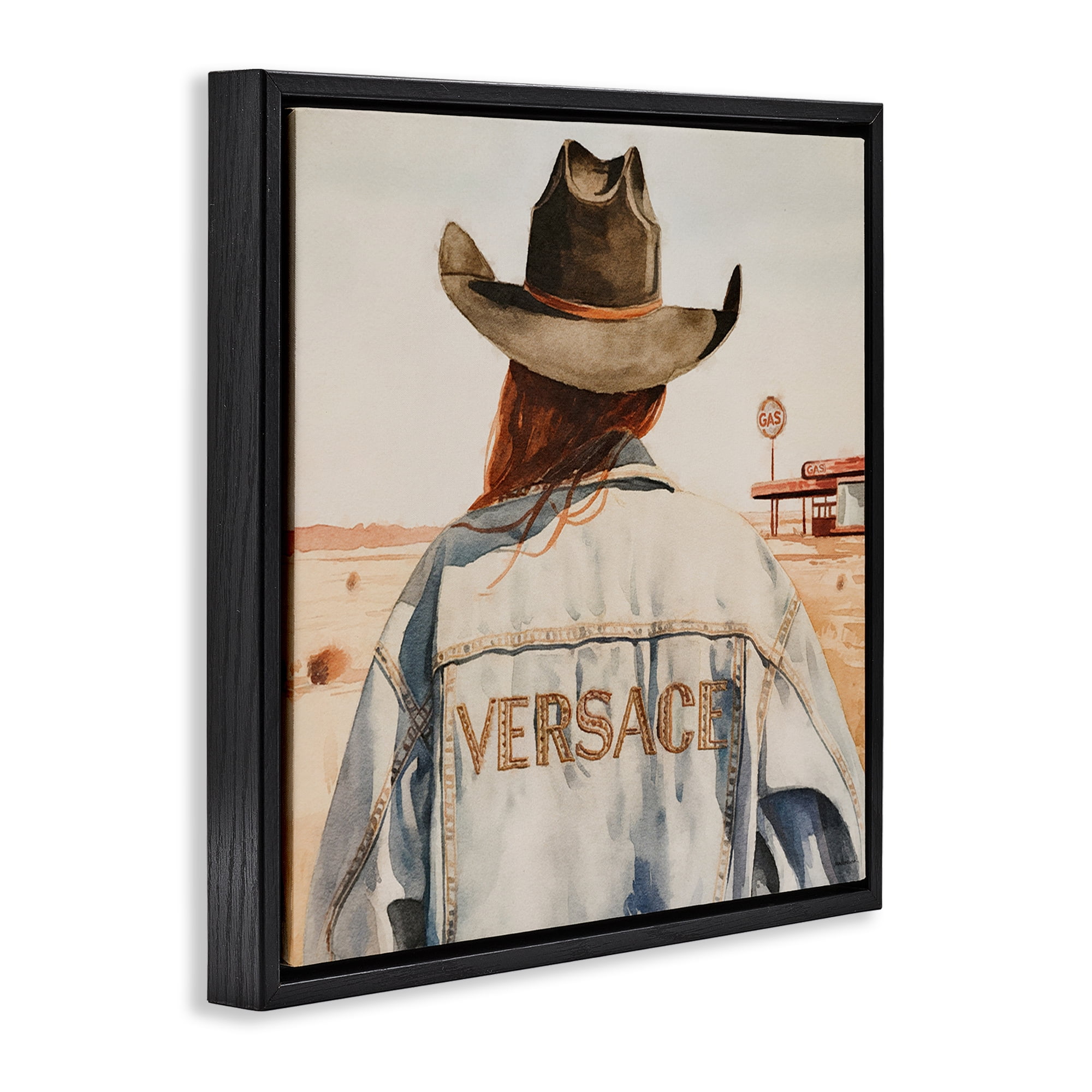 Stupell Industries Glam Jacket Cowgirl People Painting Black Floater Framed Canvas Art Print Wall Art, 25 x 25