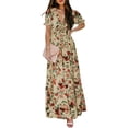 thumbnail image 1 of Asyoly Womens Boho Summer Dress V Neck Long Wedding Dress Loose Short Sleeve Floral Printed Maxi Dress Maternity Dress, 1 of 5