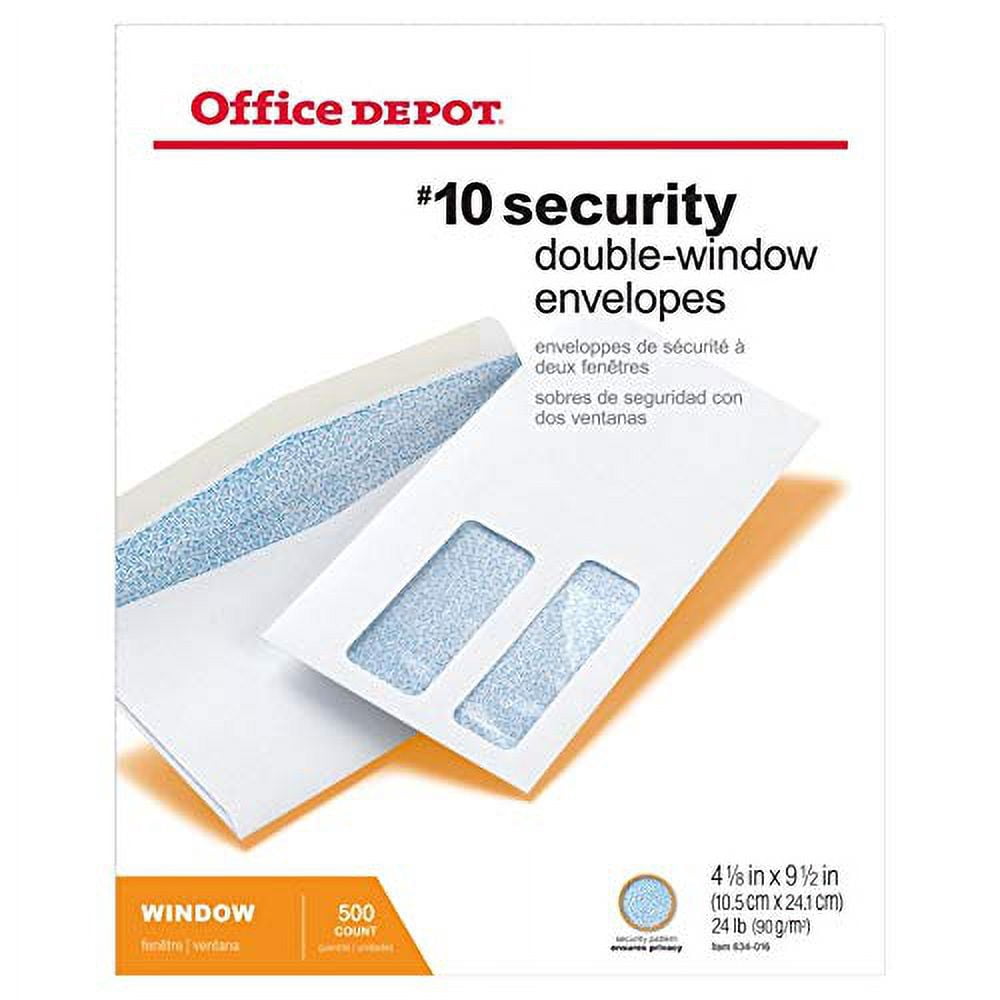 Office Depot Double-Window Envelopes, #10 (4 1/8in. x 9 1/2in.), White, Gummed, Box Of 500, 12018