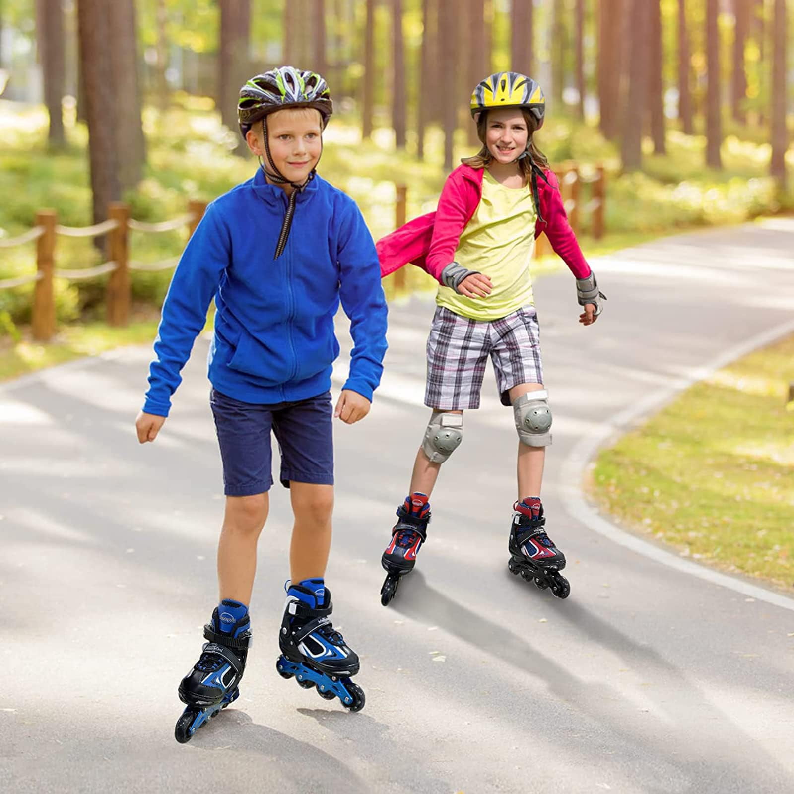 MammyGol Adjustable Inline Skates with Light-Up Wheels for Boys Girls Outdoor Sports, Comfort Youth Kids Skates Blue 5-8