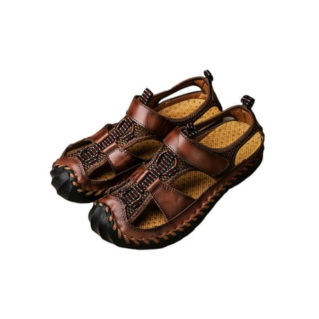 

Ritualay Men Beach Shoes Closed Toe Leather Sandal Summer Sandals Hollow Out Comfortable Mens Fisherman Dark Brown 10.5
