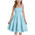 thumbnail image 1 of XIMIN Girls Spaghetti Strap Ruched A-Line Ruffle Hem formal Dress for Wedding Party Cocktail Graduation Birthday (Blue, 11 Years), 1 of 7