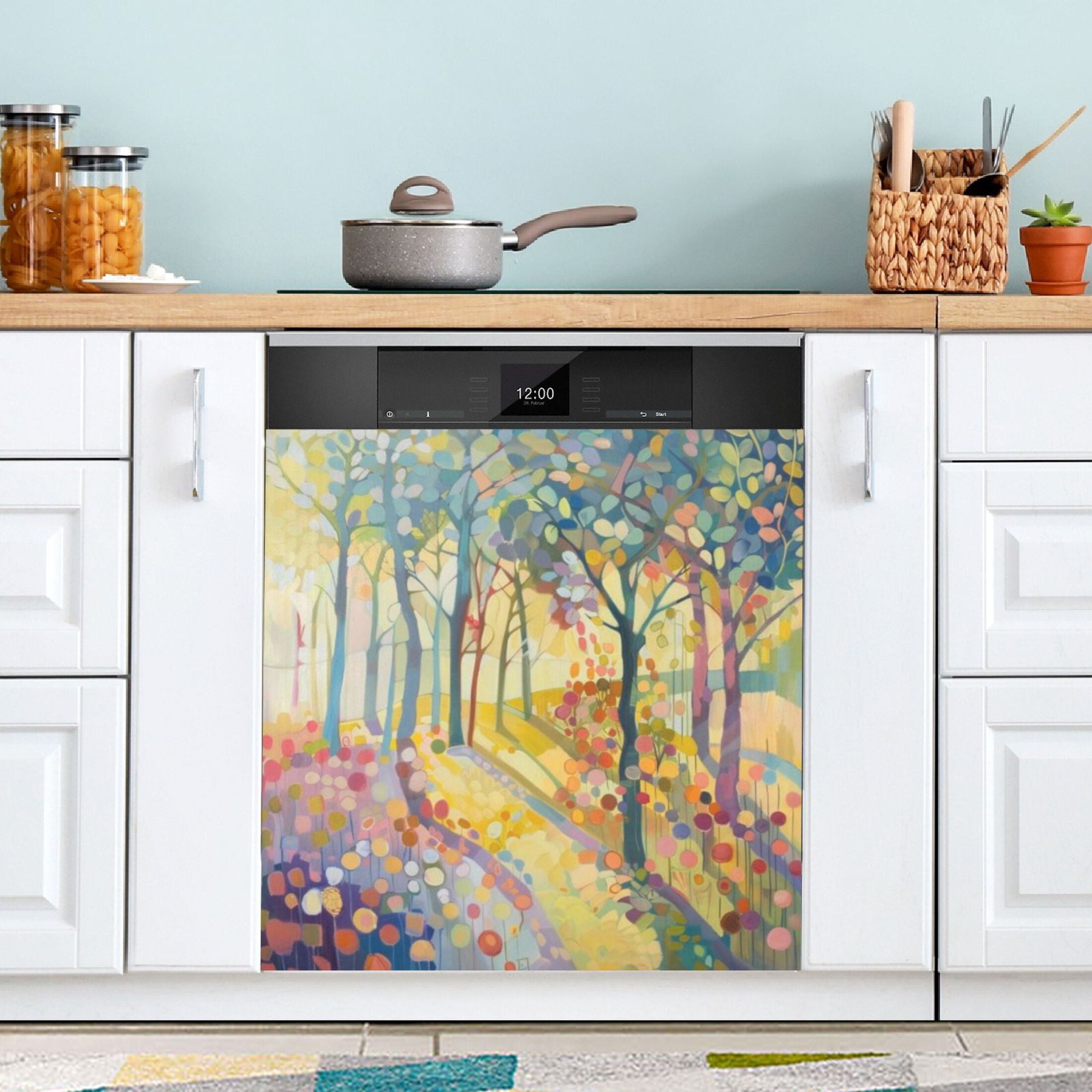 Dishwasher Magnetic Sticker 23x26 Inch Refrigerator Magnetic Sticker Washing Machine Magnetic Sticker Kitchen Panel Magnetic Sticker Home Decor Yellow Light and Trees