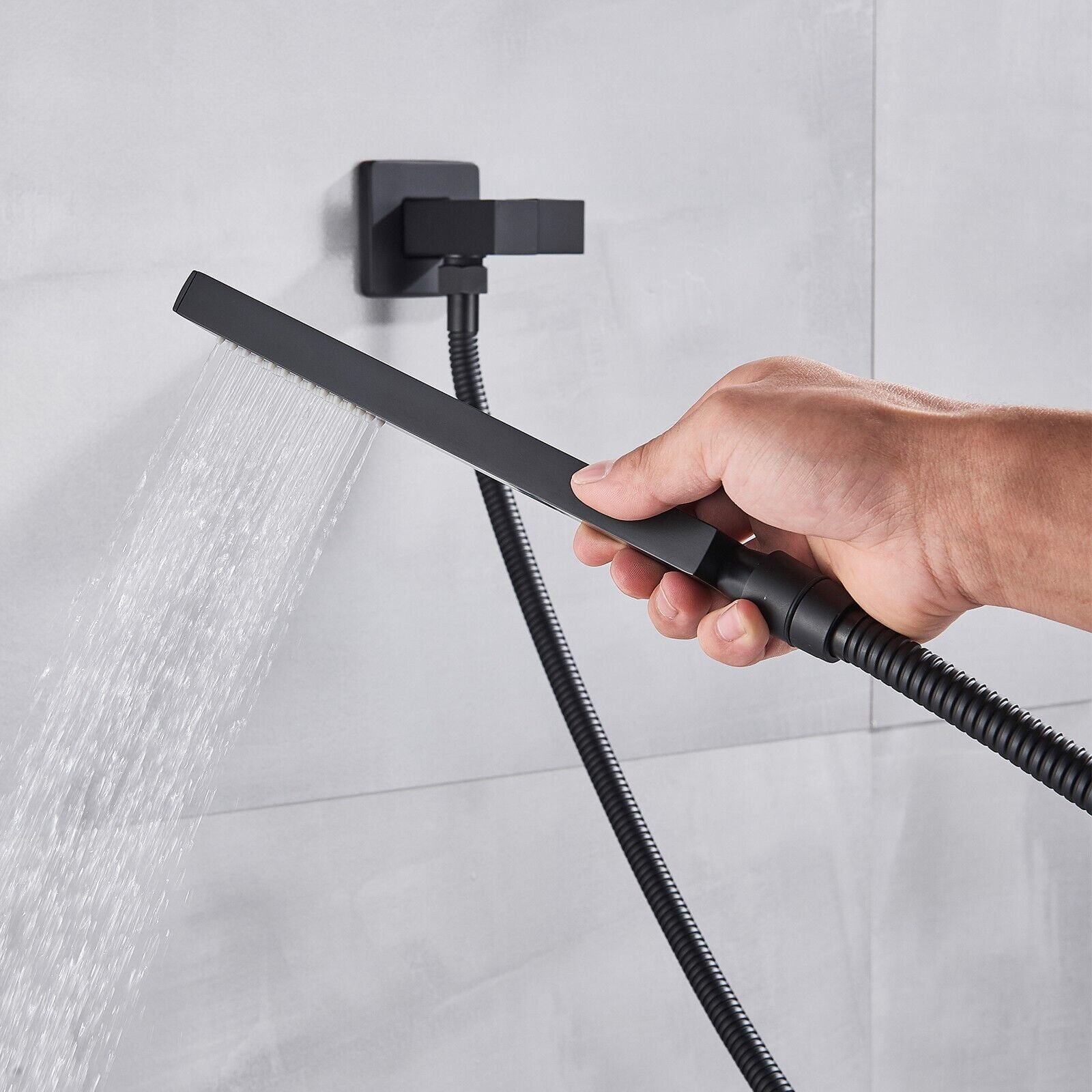 Zovajonia Matte Black Shower System 8 Inches Shower Faucet Set, Rain Shower Head with Handheld Spray Bathroom Ceiling Mount Shower Fixtures