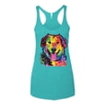 thumbnail image 3 of Smiling Dog | Colorful Neon Golden Retreiver | Dean Russo Art Animal Lover Tri-Blend Racerback Tank Top, Tahiti Blue, X-Large, 3 of 6