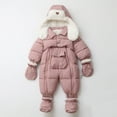 thumbnail image 2 of Winter Warm Bodysuit Solid Cute Bear Hooded Puffer Romper Boys Girls Snowsuit One Piece Jumpsuit, 2 of 9