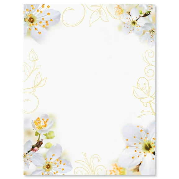 Photo Floral Letter Papers - Set of 25 spring stationery papers are 8 1/2" x 11", compatible computer paper, Floral, Wedding & Bridal Shower Flyers, Invitations, or Letter Paper