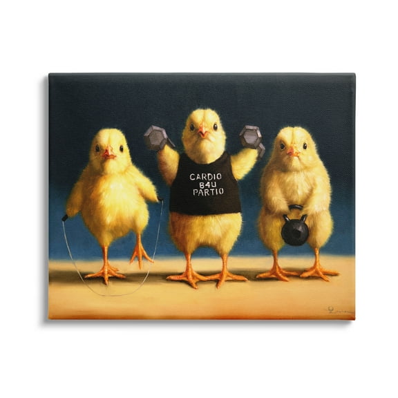 Stupell Funny Exercise Workout Chicks Animals Animals & Insects Painting Gallery Wrapped Canvas Print Wall Art