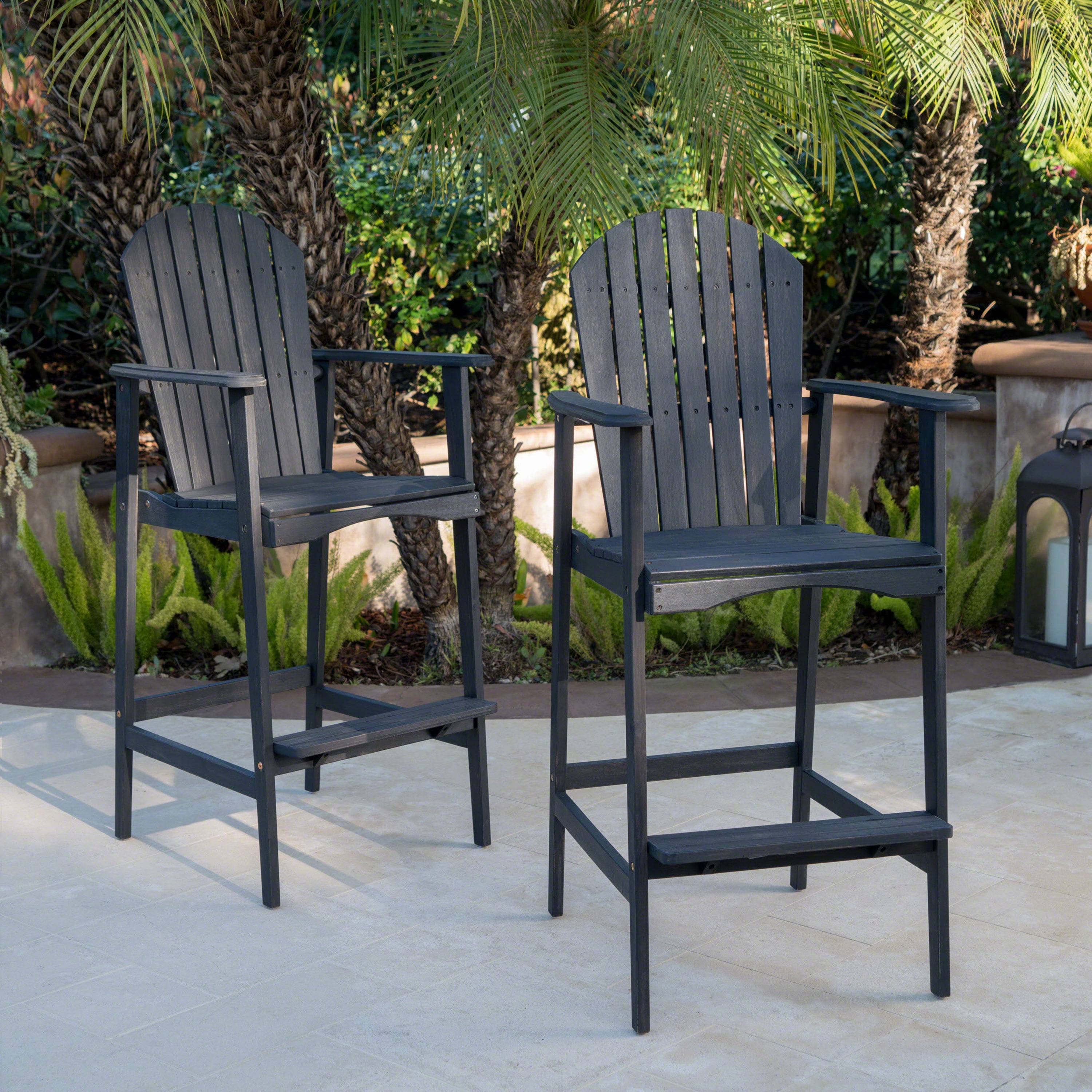 Outdoor Adirondack Bar Stool Set of 2, Solid Wood Height Seats for Patio Bar, Dark Gray