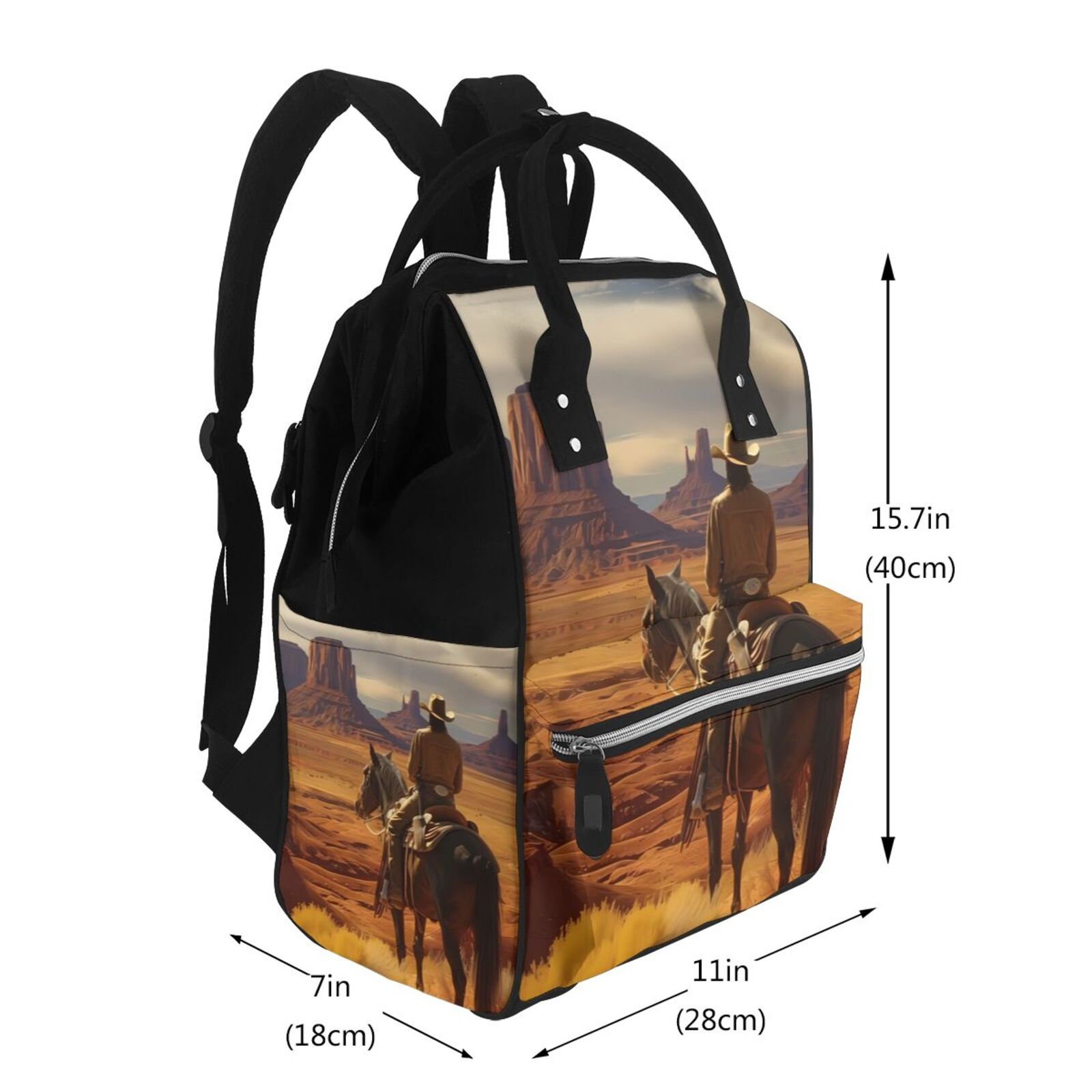 Ratiio Western Desert Cowboy Cloud Mummy Backpack - Waterproof Twill Canvas, Large Capacity Diaper Bag with Multiple Pockets and Adjustable Straps