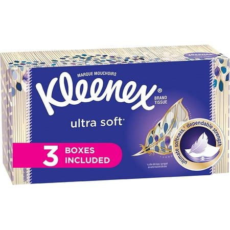 Kleenex Ultra Soft Facial Tissues, 3 Flat Boxes (360 Total Tissues)