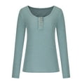 thumbnail image 4 of Dyegold Henley Tops For Women Ribbed Knit Long Sleeve Fall Shirts Casual Slim Fit Button Up V Neck Plain Blouses Tunics Top, 4 of 8