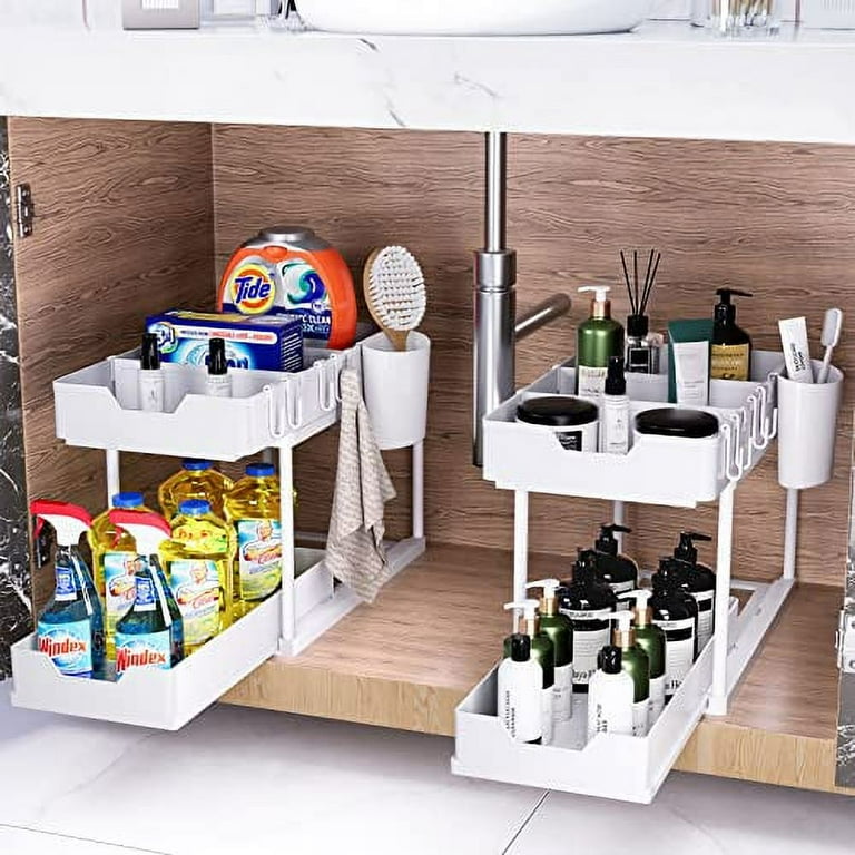 PHANCIR Under Sink Organizer, 2 Tier Multi-Purpose Large Capacity Kitchen  Under Sink Organizers And Storage Easy Access Sliding Storage Drawer With