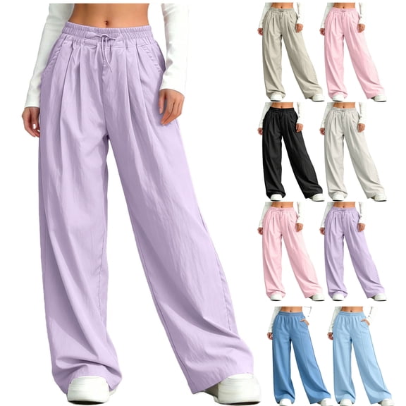 HAOTAGS Teen Girls Lightweight Long Pants (3-14), Casual Summer Elastic Waist Sport Pants Purple 7-8Years