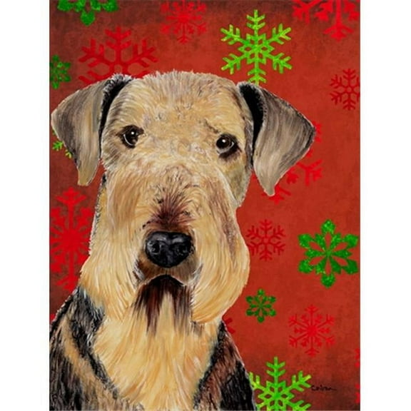 11 x 15 in. Airedale Red and Green Snowflakes Holiday Christmas Garden Size Flag