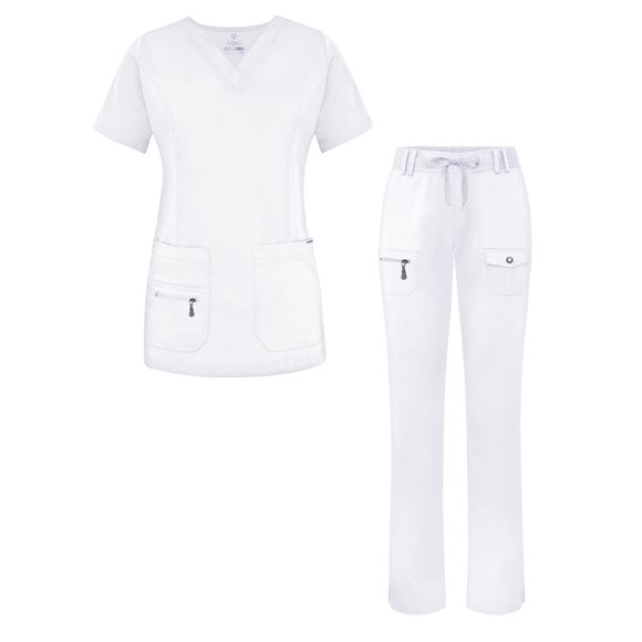Adar Uniformes Ensemble de Sarrau pour Femmes - Haut à Col en V Amélioré/pantalon à Multiples Poches