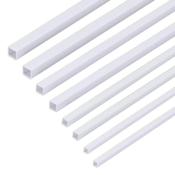 40pcs 4 Size Plastic Square Tube 3/4/5/6mm White Plastic Square Tube Hollow Square Bar Rods Plastic Rods