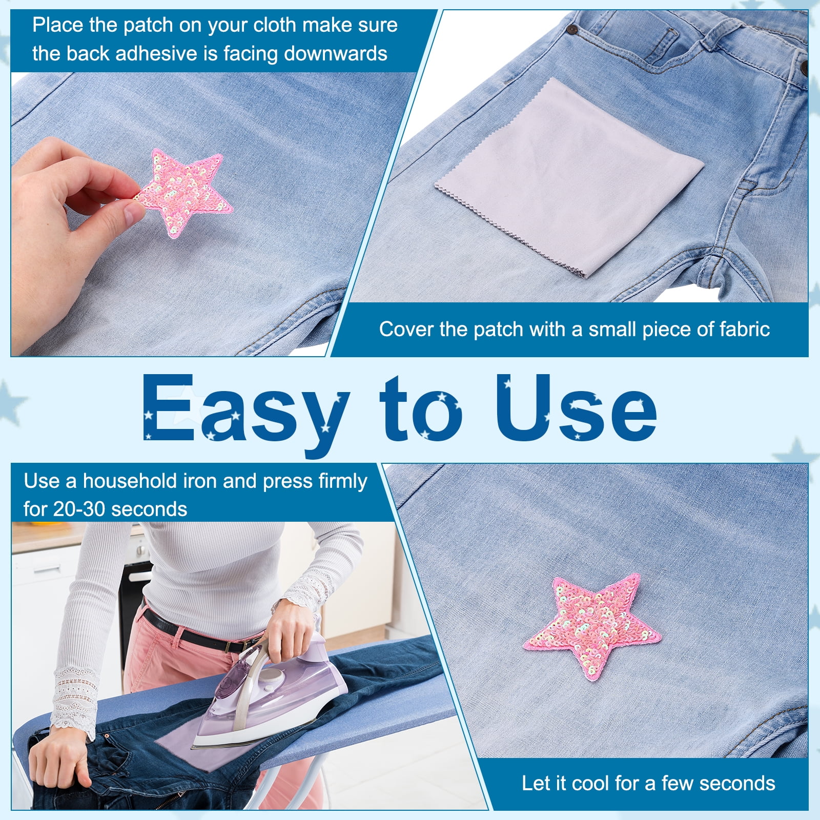 20 Pcs Sequin Star Iron on Patches 5 x 4.7 Inch Embroidery Sequin Patches for Clothing Repair Backpack Shoes Decoration 10 Assorted Color