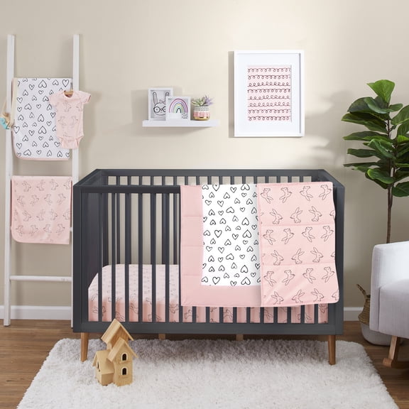 Little Star 100% Organic Cotton 3 Piece Crib Bedding Set - Reversible Comforter and 2 Fitted Sheets