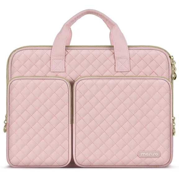 MOSISO 14 Inch Quilted Laptop Sleeve Case, 360 Protective Laptop Bag with Handle, Organizer Pockets & Trolley Strap, Compatible with MacBook, HP, Dell, Lenovo & Acer