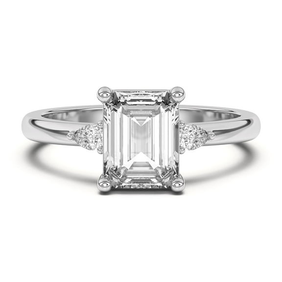 Eloya Jewelry Emerald Cut 3 Stone Engagement Wedding Ring - 14K White Gold Plated Trilogy Ring - 2 Ct Moissanite Bridal Jewellery - Perfect for Wedding or Special Occasion Gifts