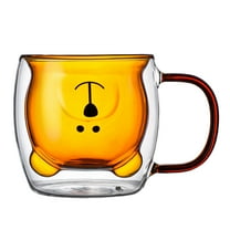 Cute Bear Design Double Wall Insulated Glass Cup, 8.5Oz Capacity With Handle, For Tea Coffee Milk, Home Office Use, Gift For Various Occasions, Easy To Clean