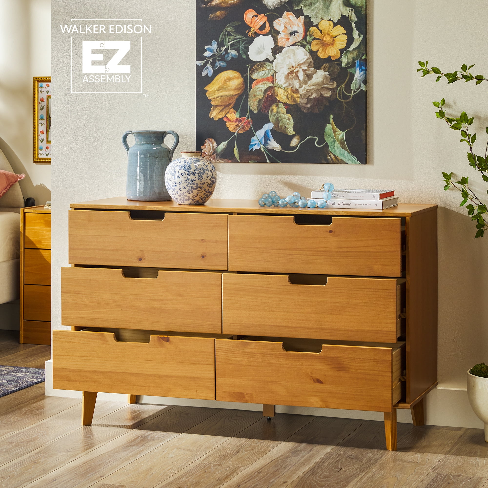 Walker Edison 6 Drawer Solid Wood Dresser with Cut Out Handles, Caramel Brown - Walmart Business Supplies Walker Edison 6 Drawer Solid Wood Dresser with Cut Out Handles, Caramel Brown - Walmart Business Supplies