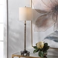 thumbnail image 2 of Maklaine Metal & Fabric Buffet Lamp with Round Shade in Antique Brass and Beige, 2 of 9