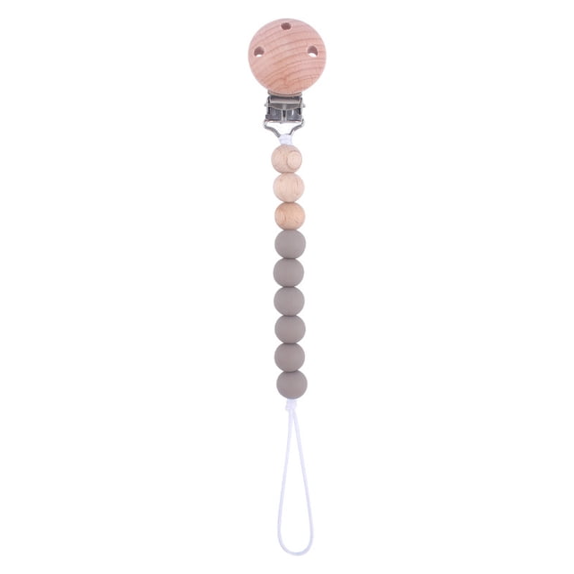Productos para bebés Cadena para chupete con clip redondo de haya para apaciguar al bebé Perlas de silicona Perlas de haya anti-cadena