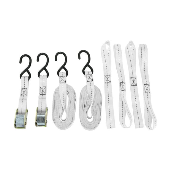Unique Bargains Ratchet Tie Down Straps 1 Set 1 Inch x 20 Feet 1 100lb Ratchet Strap Lashing Straps for Roof Rack Motorcycle Trucks Trailer White