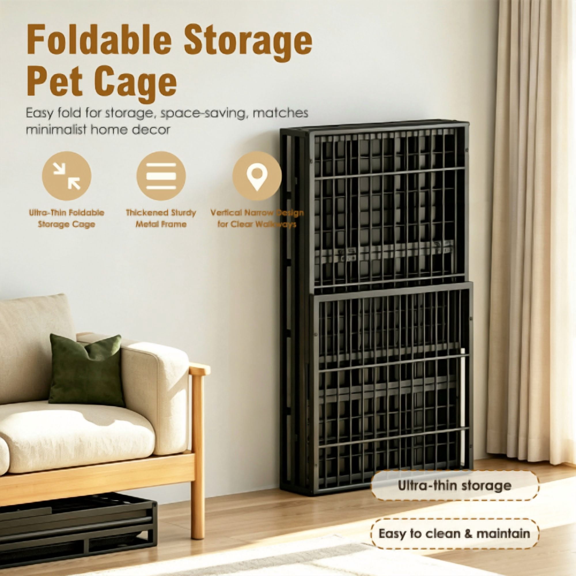 47.2" Heavy Duty Mobile Dog Crate with Lockable Wheels & Rotary Twist-Latch, Indoor/Outdoor Metal Pet Kennel with Perforated Top