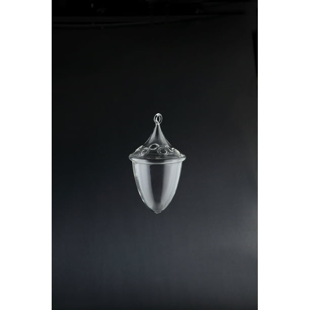 6.5" Clear Solid Cone Shaped Hanging Tea light Holder with Lid