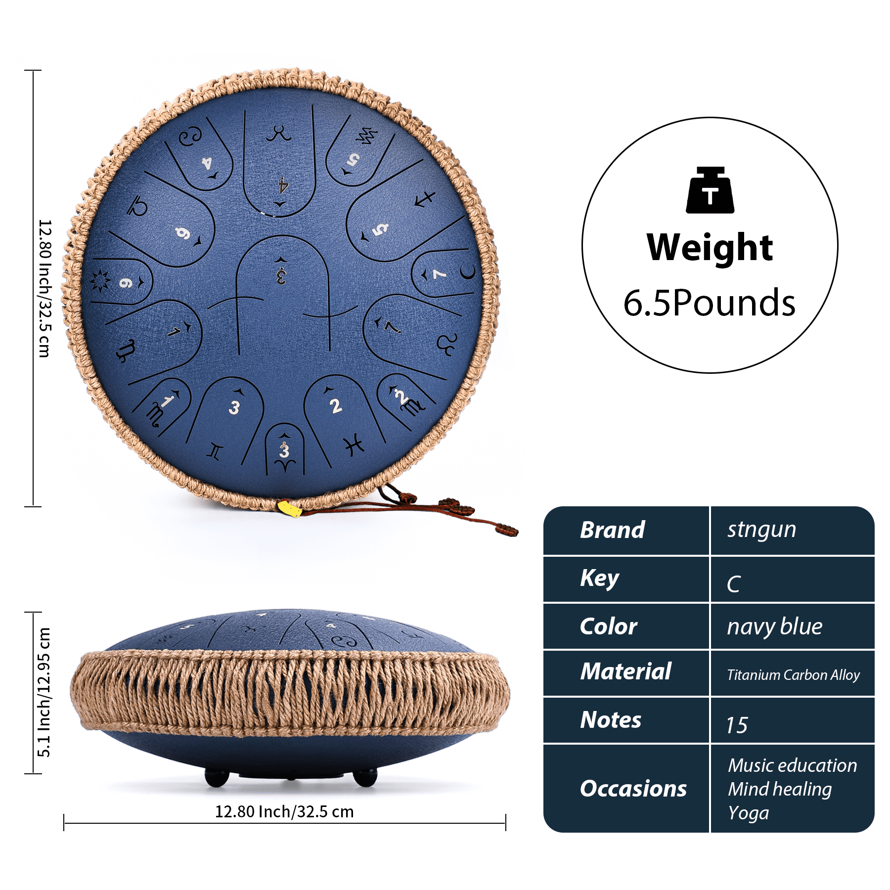 Steel Tongue Drum,13 Inches 15 Notes Handpan Drum, C Major Tongue Drum for Adults and Children 432hz with Hand Pan Drum Music Book, Mallets and Carry Bag(Navyblue)
