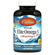 Carlson - Elite Omega-3 Gems, 1600 mg Omega-3s, Norwegian, Wild Caught, Sustainably Sourced, Lemon, 130 Softgels