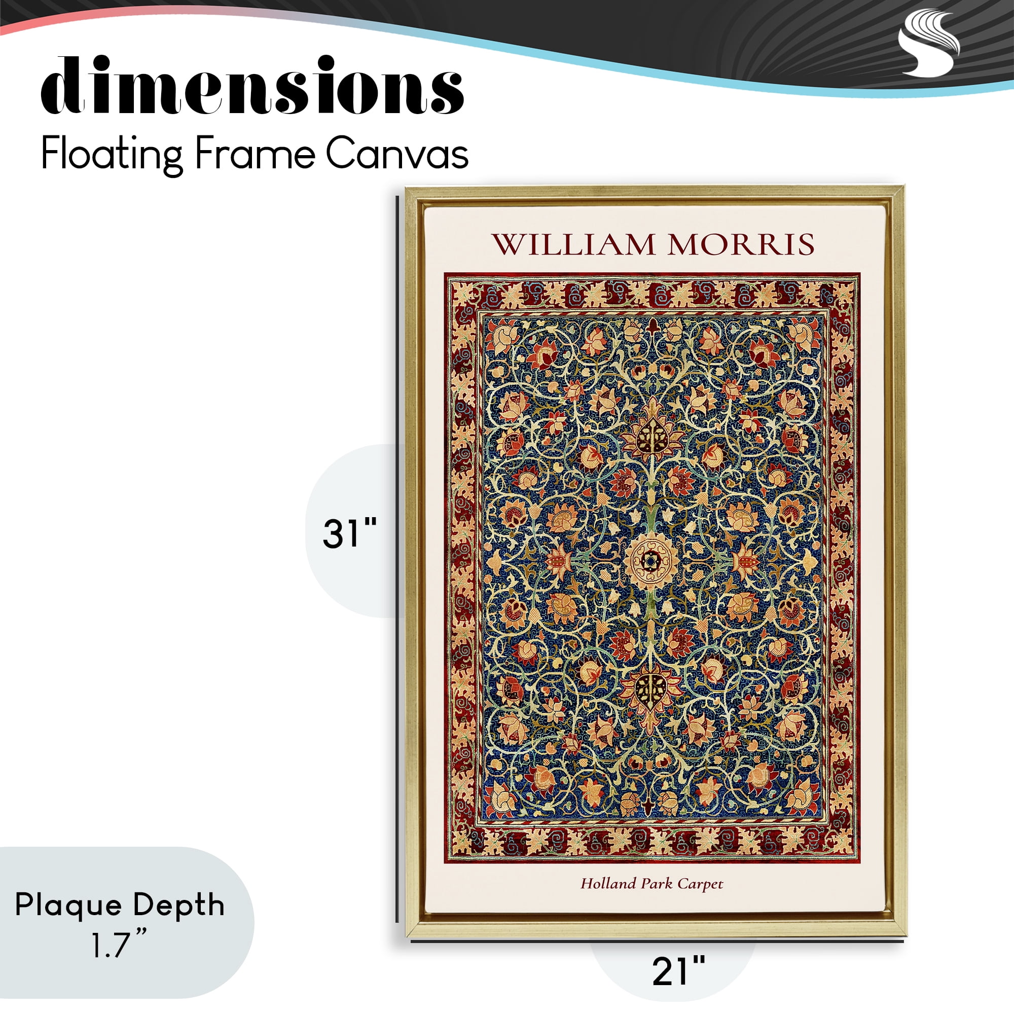Stupell Industries Holland Park William Morris Design Gold Framed Floater Canvas Wall Art, design by Vintage Hustle