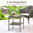 thumbnail image 5 of IVV 17.52" Outdoor Rattan Side Table, 2-Tier Square Wicker End Table with Tempered Glass Top and Storage Shelf for Deck, Porch, Balcony, Garden (Gray), 5 of 7