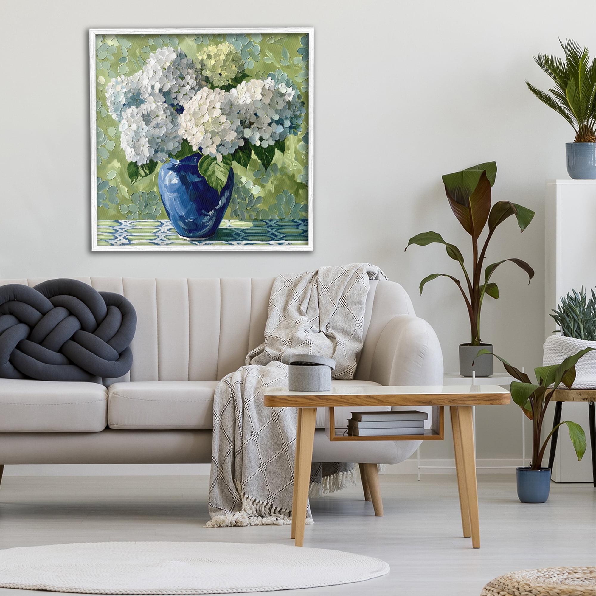 Stupell Industries White Hydrangeas in Blue Vase White Framed Giclee Art, design by Gina Kelly