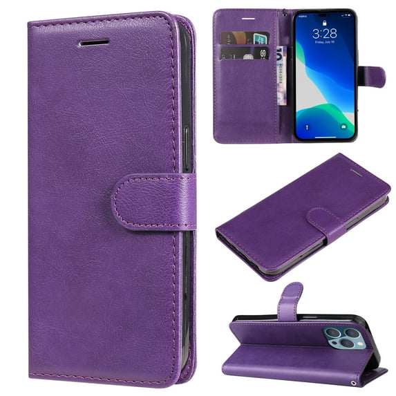 Nalacover Wallet Case for iPhone 14 Pro Max, Card Slots Holder Magnetic Clasp Premium Luxury PU Leather Flip Folio Cover with Kickstand Wrist Strap Soft Silicone Shockproof Case,Purple