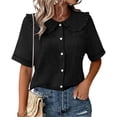 thumbnail image 2 of CYMMPU Women's Summer Short Sleeve Sweet Doll Collar Button Blouse, Casual Loose Lightweight Summer Top for Women Black XXL, 2 of 6